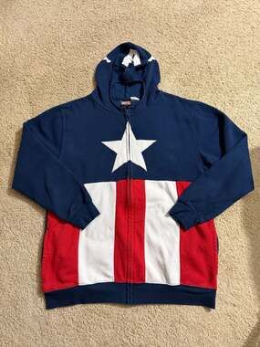 Marvel Comics Captain America Full Zip Hoodie Hooded Sweatshirt Men's Size XL